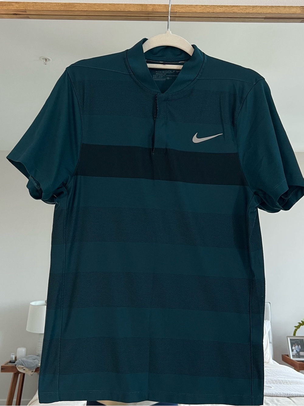 Nike Men’s Dark Teal Striped Athletic Polo with Black Accent